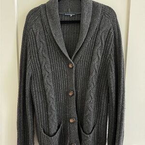 Gray Cable Knit Cardigan with Wooden Buttons